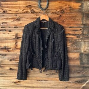 ANNE KLEIN | 100% Silk Black Tweed Women's Jacket 8